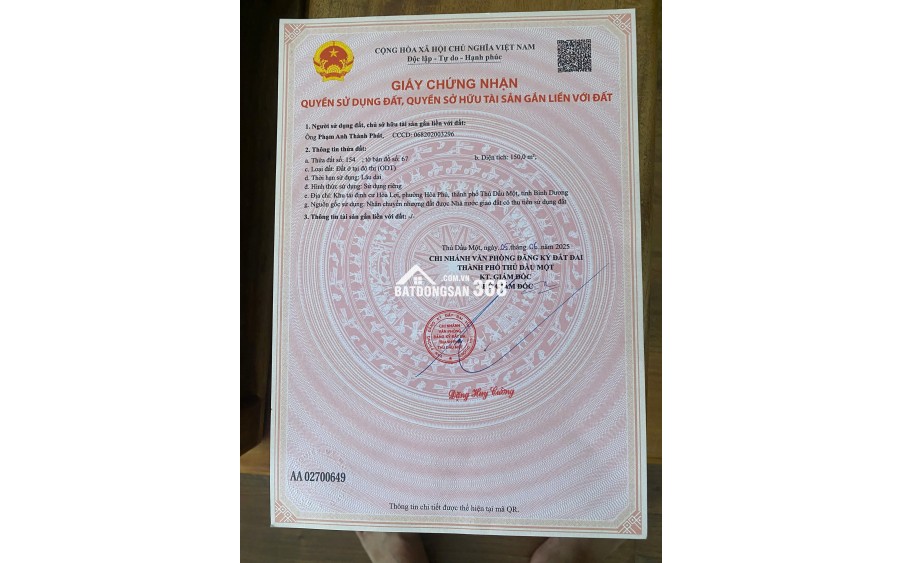 ĐẤT ĐẸP – GIÁ TỐT  – CHÍNH CHỦ CẦN BÁN Tại Đường D9, Phường Hòa Phú, Tp Thủ Dầu Một, Bình Dương