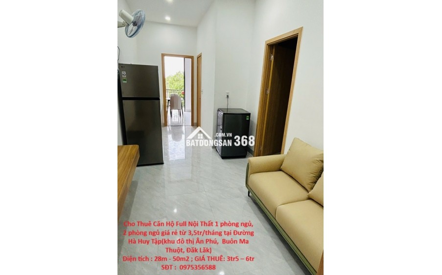 Cho Thuê Căn Hộ Full Nội Thất 1 phòng ngủ, 2 phòng ngủ giá rẻ từ 3,5tr/tháng tại Buôn Ma Thuột