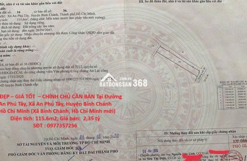ĐẤT ĐẸP – GIÁ TỐT  – CHÍNH CHỦ CẦN BÁN Tại Đường An Phú Tây, Xã An Phú Tây, Huyện Bình Chánh