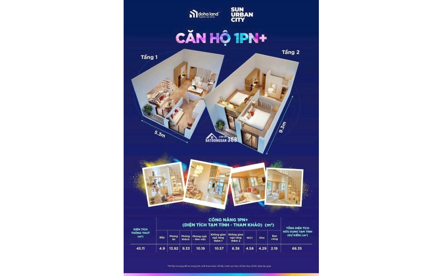  CĂN HỘ GÁC XẾP 1BR+ (LOFT) – TÒA P25, SUN URBAN CITY HÀ NAM