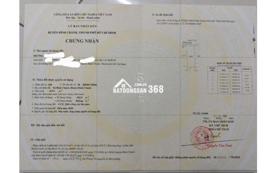 Bán đất Nông Nghiệp 12m x 34,3m, Đường T12 , Bình Chánh