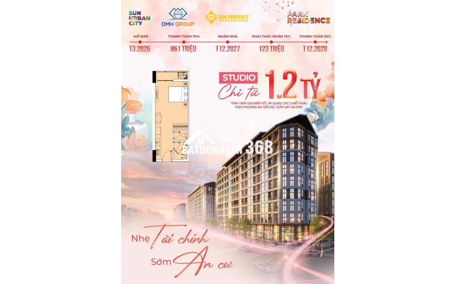  STUDIO SUN URBAN HÀ NAM – CHIẾT KHẤU TỚI 19% – GIÁ CHỈ ~1.26 TỶ 