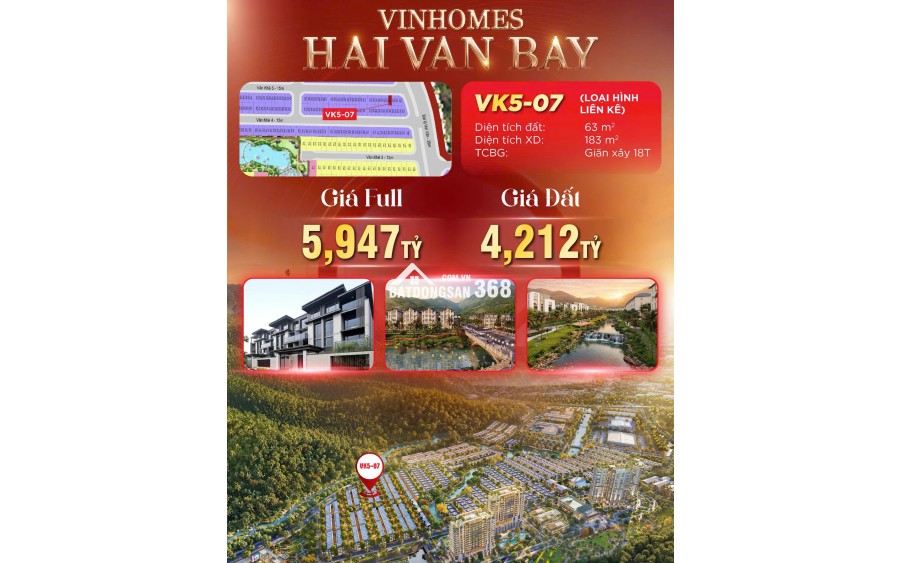 BÁN BIỆT THỰ LIỀN KỀ 63M2 GẦN BIỂN TẠI DỰ ÁN VINHOMES HẢI VÂN BAY CỦA CĐT GROUP