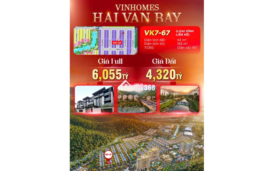 BÁN BIỆT THỰ LIỀN KỀ 63M2 GẦN BIỂN TẠI DỰ ÁN VINHOMES HẢI VÂN BAY CỦA CĐT GROUP