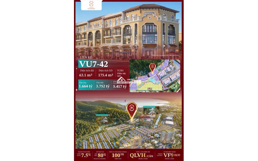 BÁN BIỆT THỰ LIỀN KỀ 63M2 GẦN BIỂN TẠI DỰ ÁN VINHOMES HẢI VÂN BAY CỦA CĐT GROUP