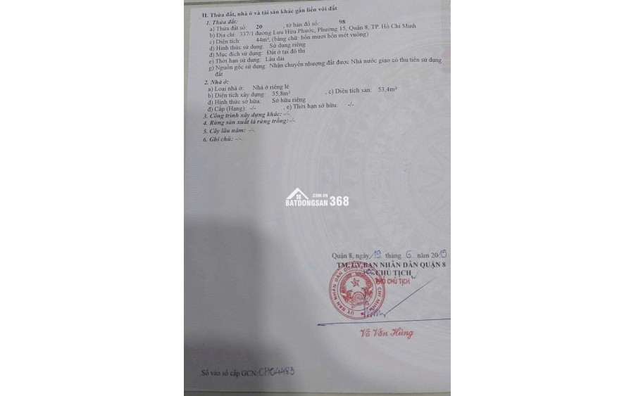 Chính chủ về quê cần bán gấp nhà 337/1 Lưu Hữu Phước P15 Q8