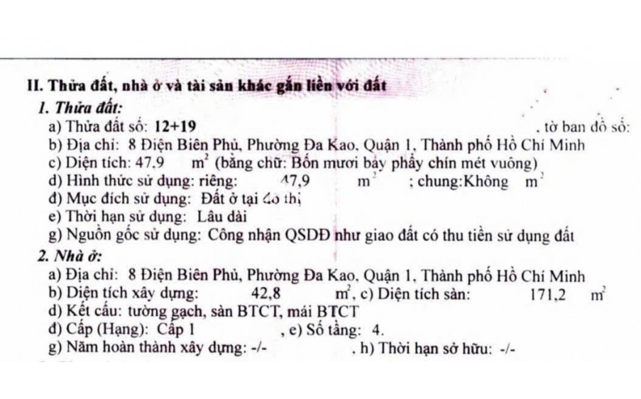 Bán 2 căn đối diện 47.9m2 SHR hẻm Điện Biên Phủ Q1 cách MT vài bước chân