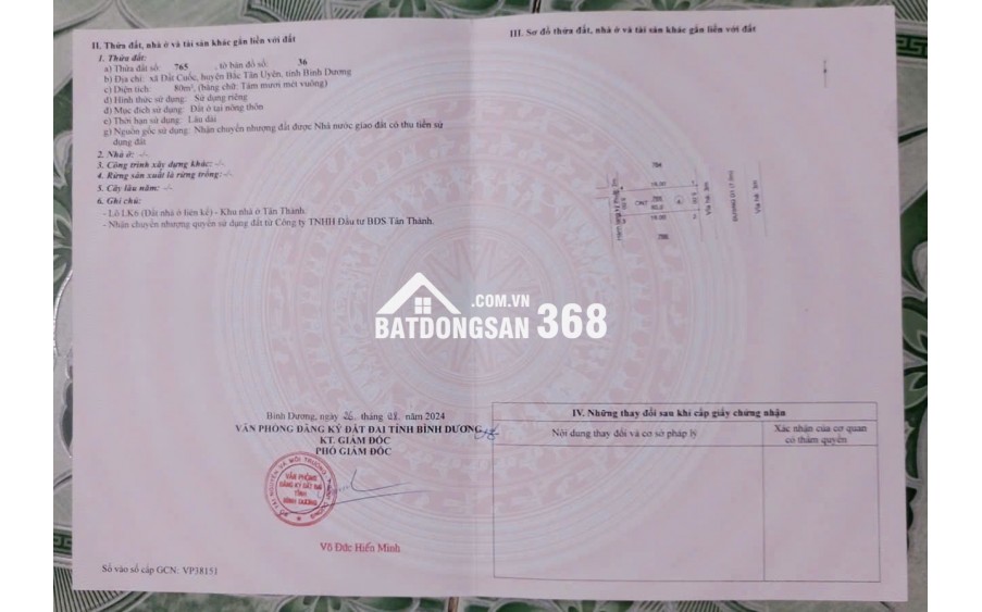 ĐẤT ĐẸP - GIÁ TỐT - Cần Bán Nhanh Lô Đất tại huyện Bắc Tân Uyên tỉnh Bình Dương