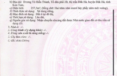 Bán Đất Tặng Vị Thế – Lô Góc Đẹp Nhất Đường Tô Hiến Thành , Đăk Hà