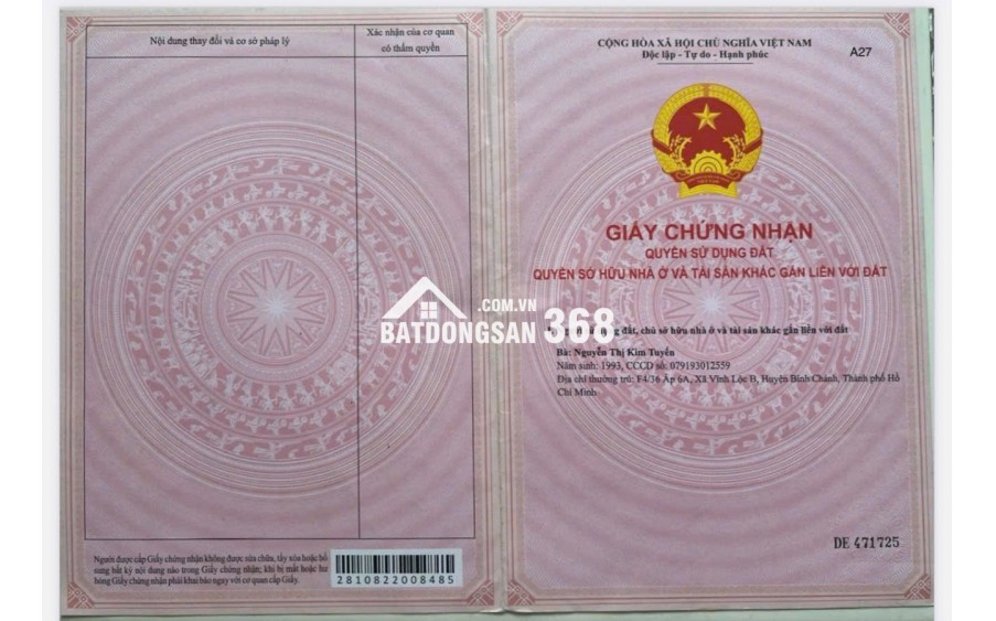 Đất Chính Chủ KDC Hiện Hữu giá chỉ 650tr