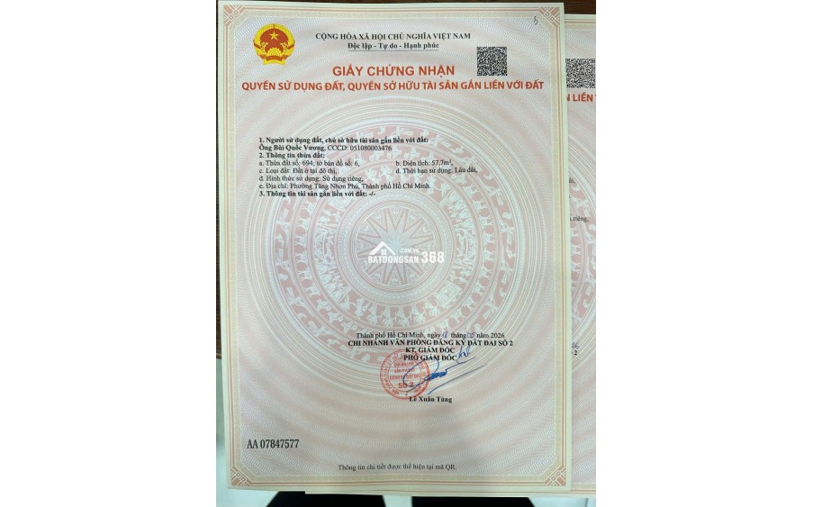 NGAY MAN THIỆN TĂNG NHƠN PHÚ A, HẺM XE HƠI, 64M2, GIÁ 4.8 TỶ.