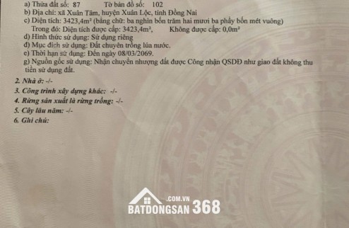 Chính chủ cần bán miếng đất ở Xuân Tâm, đường bê tông sau lưng trường Nguyễn Đình Chiểu.