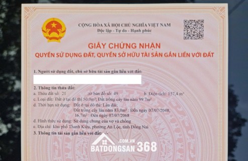  BÁN ĐẤT THỔ CƯ TRUNG TÂM AN LỘC – BÌNH LONG, BÌNH PHƯỚC