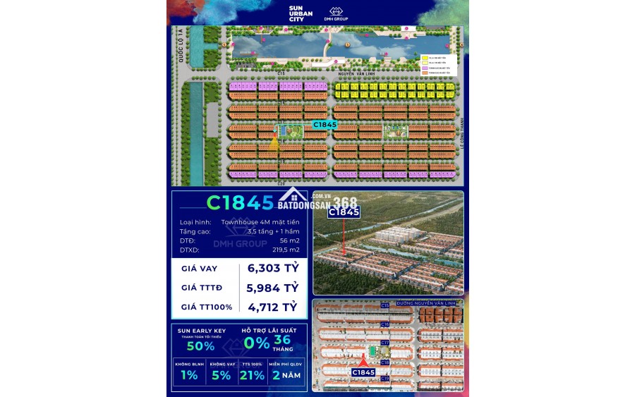  LIỀN KỀ 4M MẶT TIỀN SUN URBAN CITY – MÃ C1845 – GIÁ CHỈ TỪ 4,712 TỶ