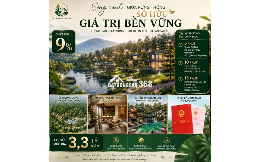 Cần bán villa nghỉ dưỡng 150m² giá từ 3,3 tỷ full nội thất cao cấp, view đẹp, 0358087934
