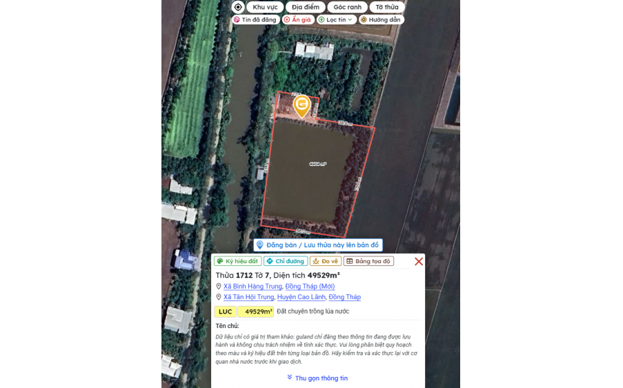 Bán đất ruộng lên ao sẵn tại Cao Lãnh