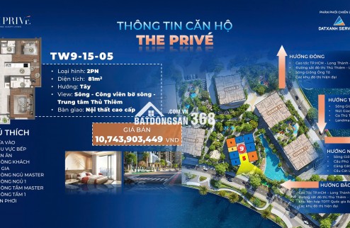 BÁN CĂN HỘ 2PN THE PRIVÉ – VIEW SÔNG & CÔNG VIÊN BỜ SÔNG THỦ THIÊM CHỈ TỪ 990TR KÝ HĐMB