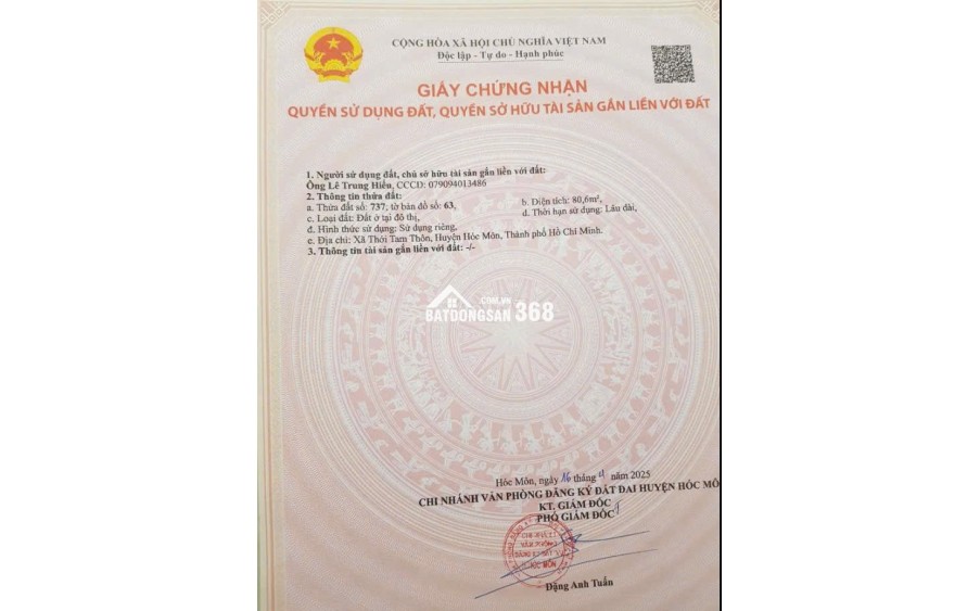 Bán đất thổ cư ở Thới Tam Thôn, Hóc Môn hẻm xe hơi