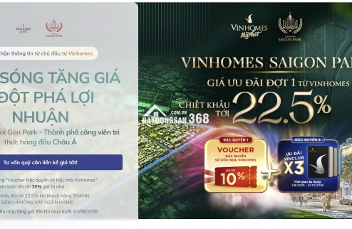 Mở Bán Đợt 1 Vinhomes Sài Gòn Park - Chiết Khấu Tới 22.5% - Quỹ Căn Liền Kề Giá Tốt CĐT