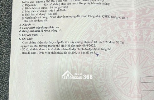 Bán Đất 65m2 có sẵn 65 m2 thổ cư  tại Đường Phú Đô Phường Phú Đô Quận Nam Từ Liêm Hà Nội