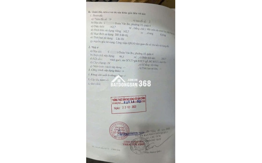 Bán đất full thổ cư ở Đoàn Văn Bơ P15 Q4