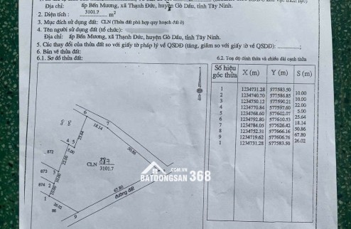 Bán khu đất 3000m2 lô góc 2 mặt tiền tại ấp Bến Mương xã Thạnh Đức huyện Gò Dầu Tây Ninh QH đất ở 100%