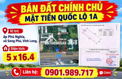 CHÍNH CHỦ CẦN BÁN LÔ ĐẤT 80,3m2 MẶT TIỀN QUỐC LỘ 1A